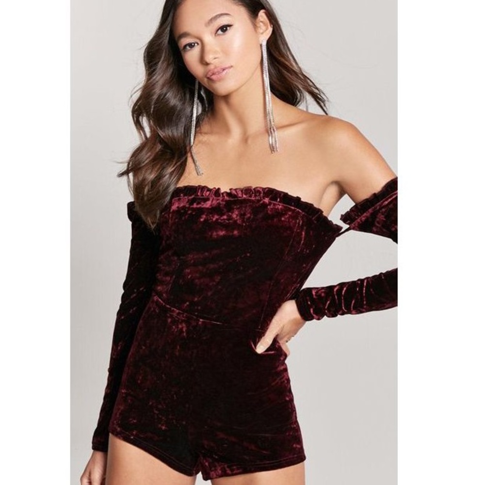 Forever 21 Crushed Velvet Off the Shoulder Romper